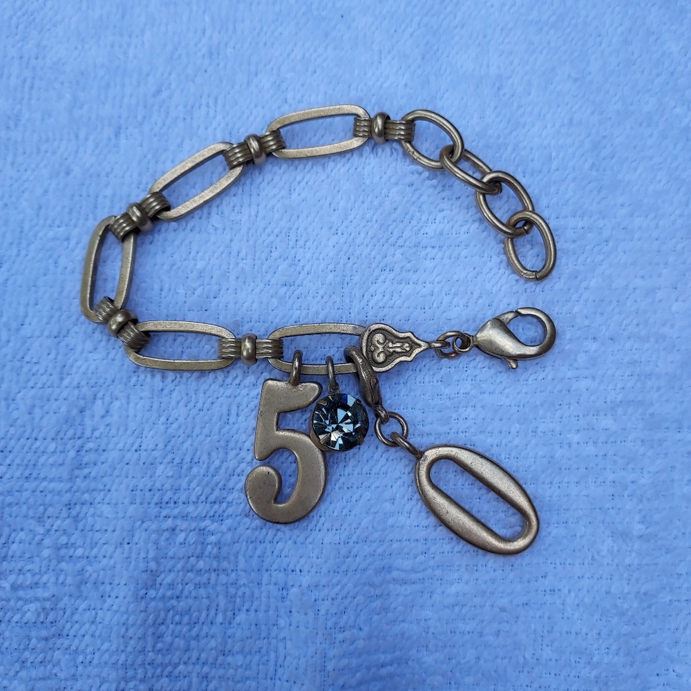 Anthropologie Charm Bracelet with Numbers 5 And 0 + Sparkly Stone